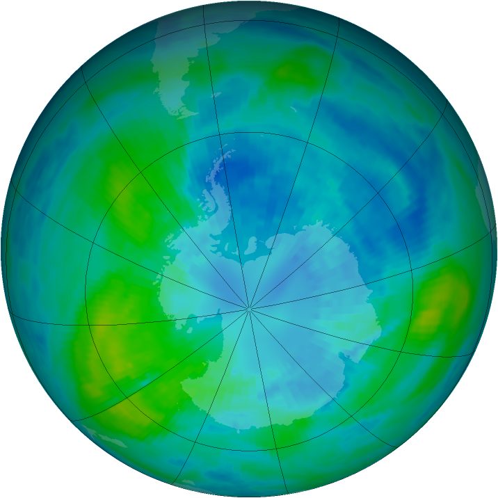 Antarctic ozone map for 03 April 1990